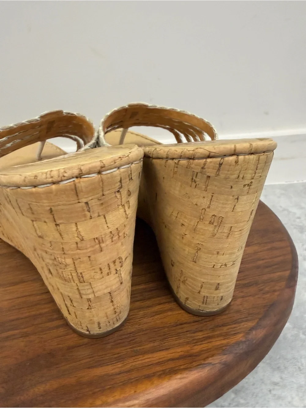 Born White Braided Leather Cork Platform Wedge Sandals Size 10